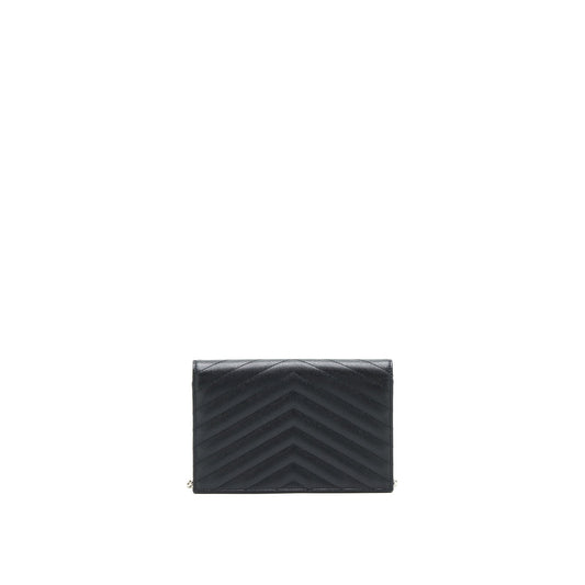 Saint Laurent Grained Calfskin Envelope Wallet on Chain Black