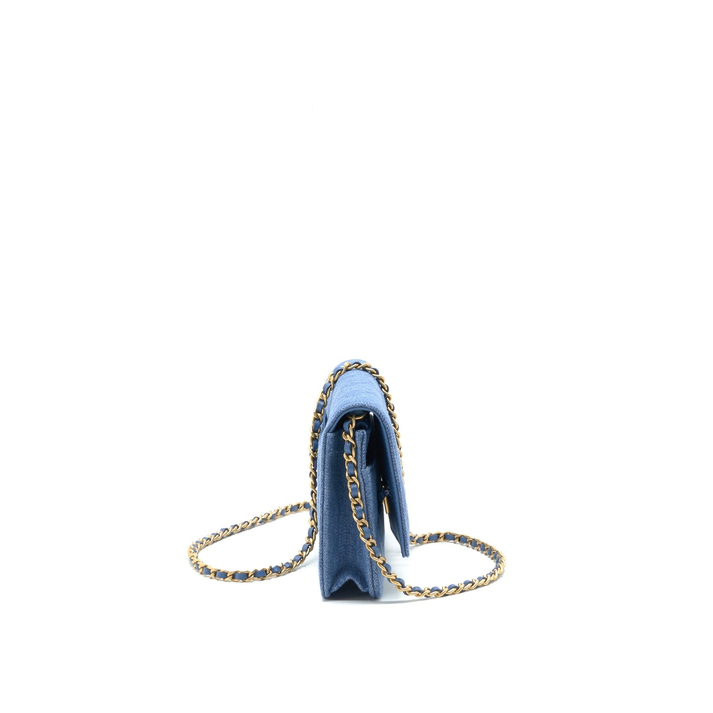 Chanel 22C Pearl Crush  Wallet On Chain Denim GHW