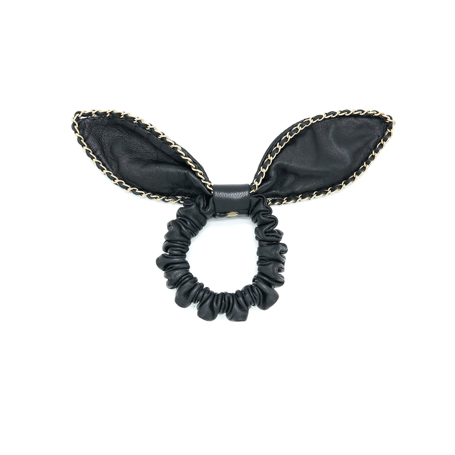 Chanel Hair Bow Tie Lambskin Black Light Gold Tone