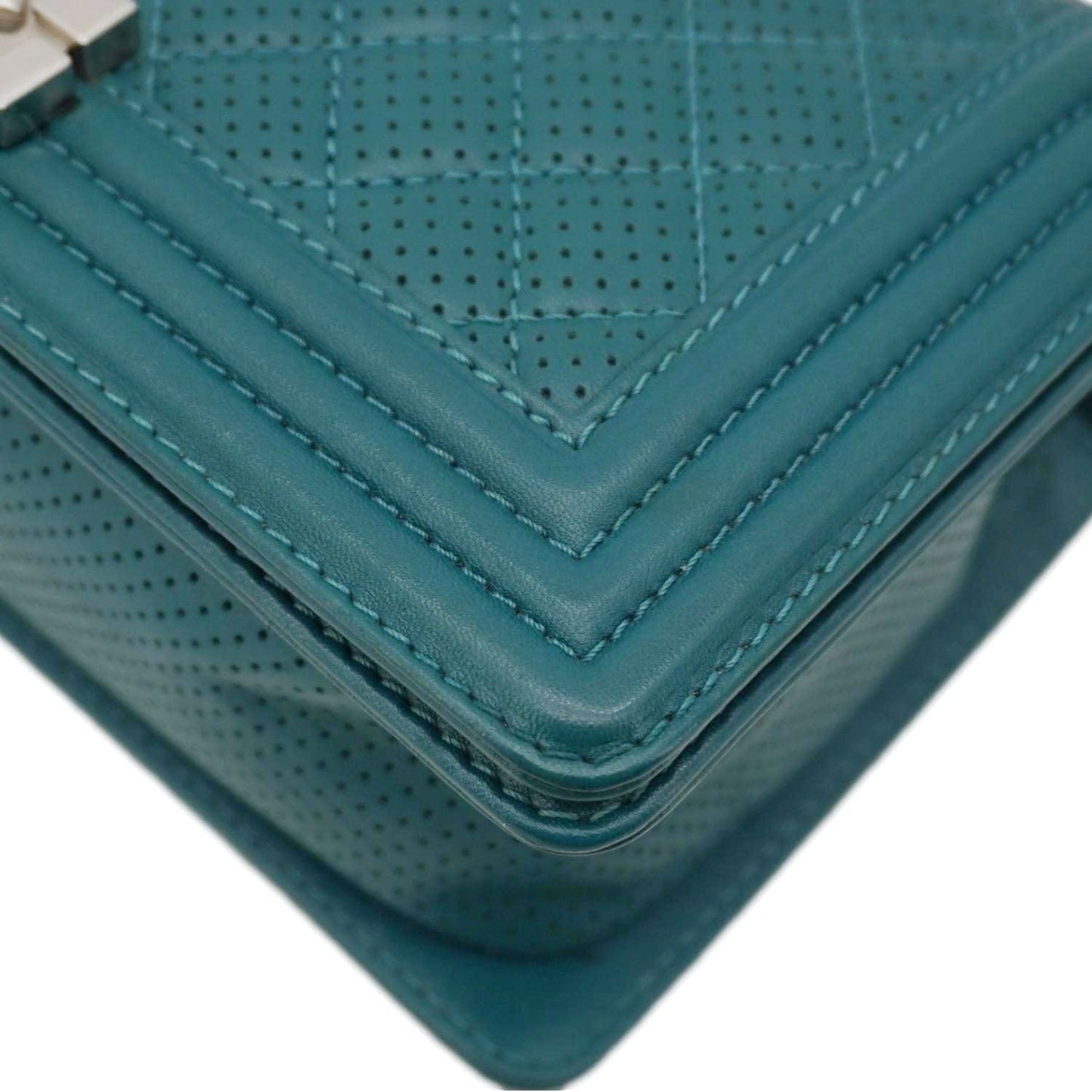 CHANEL Boy Flap Perforated Leather Crossbody Bag Turquoise
