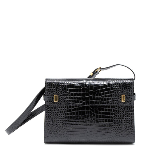 Saint Laurent Manhattan Mini Purse Crocodile-Embossed Black