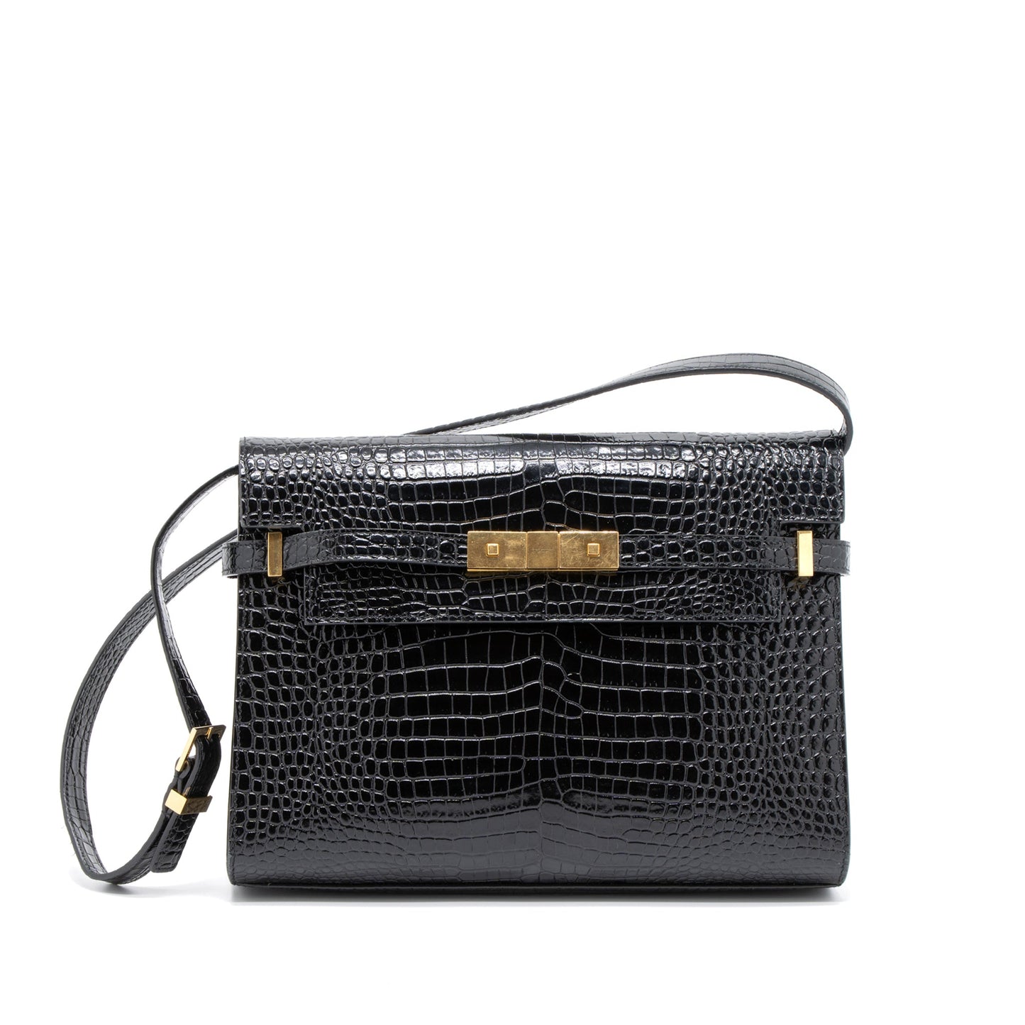 Saint Laurent Manhattan Mini Purse Crocodile-Embossed Black
