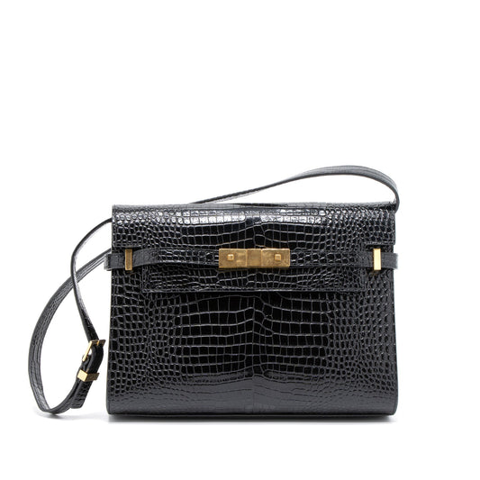 Saint Laurent Manhattan Mini Purse Crocodile-Embossed Black