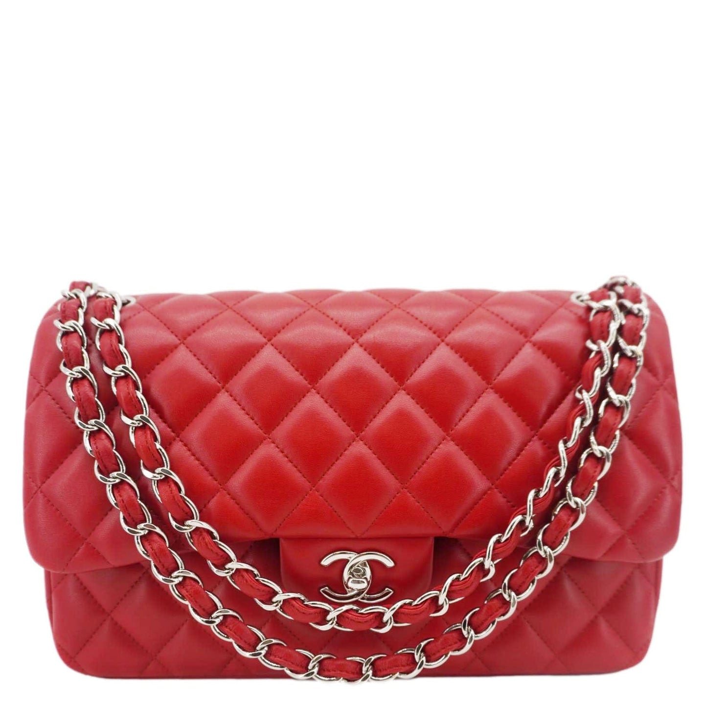 CHANEL Classic Jumbo Double Flap Quilted Leather Crossbody Bag Red
