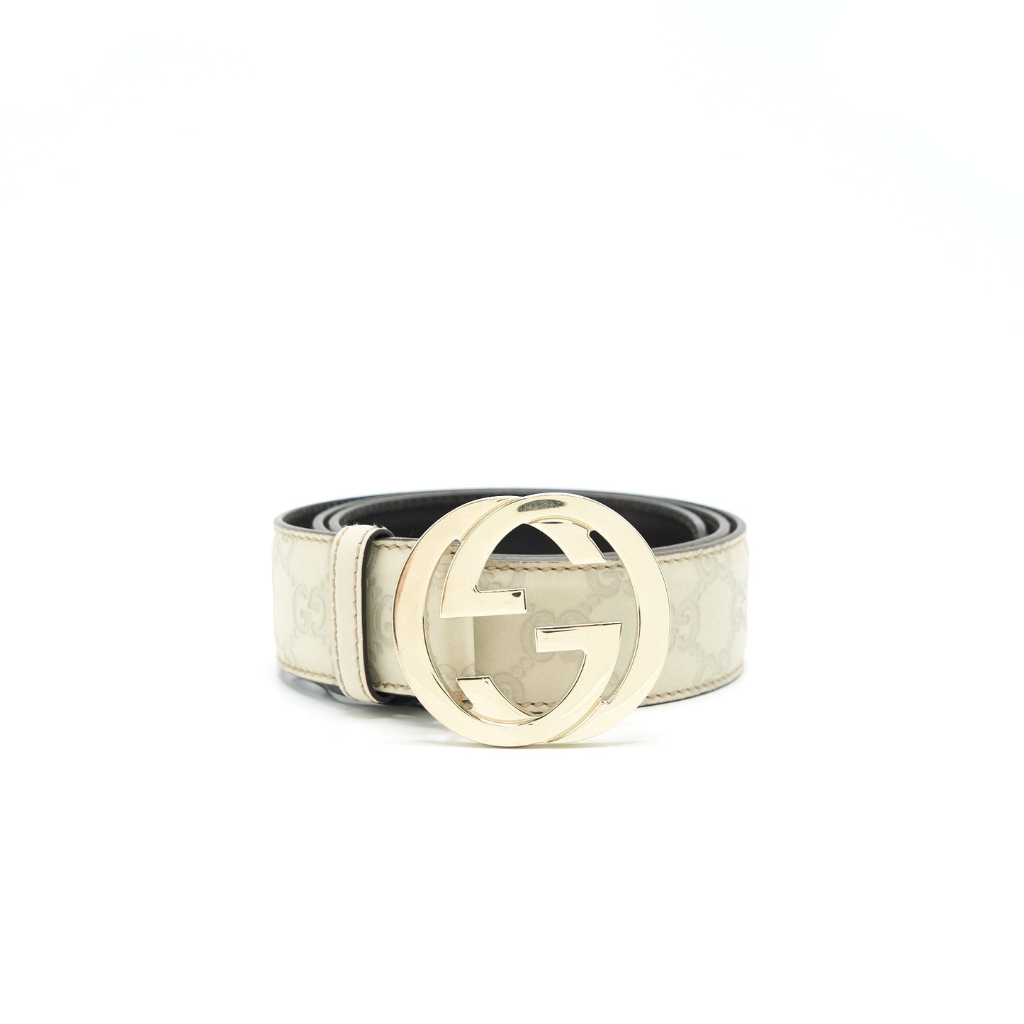 Gucci Buckle Leather Belt White Size90