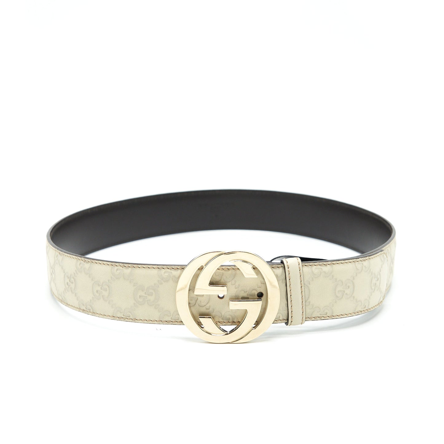Gucci Buckle Leather Belt White Size90