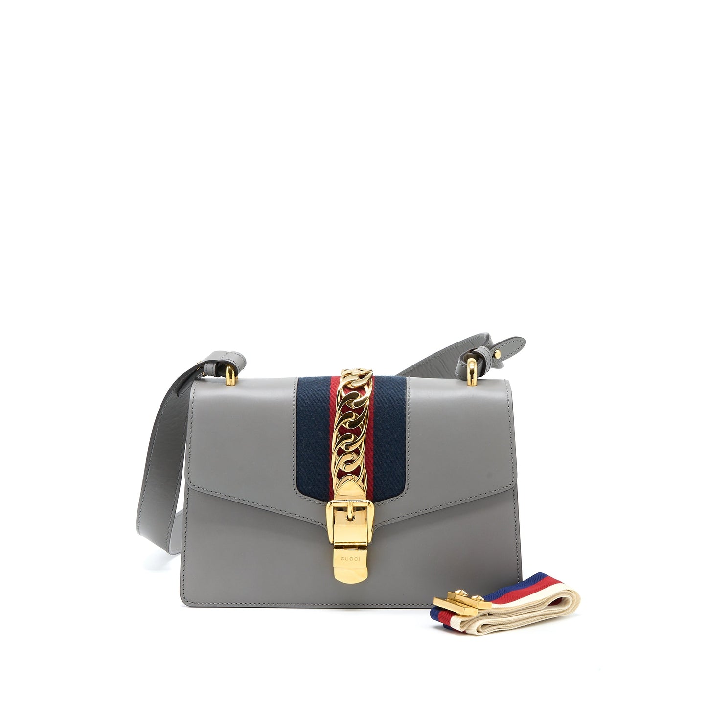 Gucci Small Sylvie Mini Purse Calfskin Grey