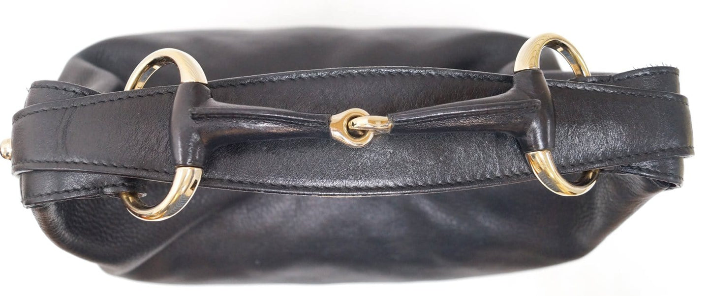 GUCCI Black Leather Horsebit Hobo Bag 115867