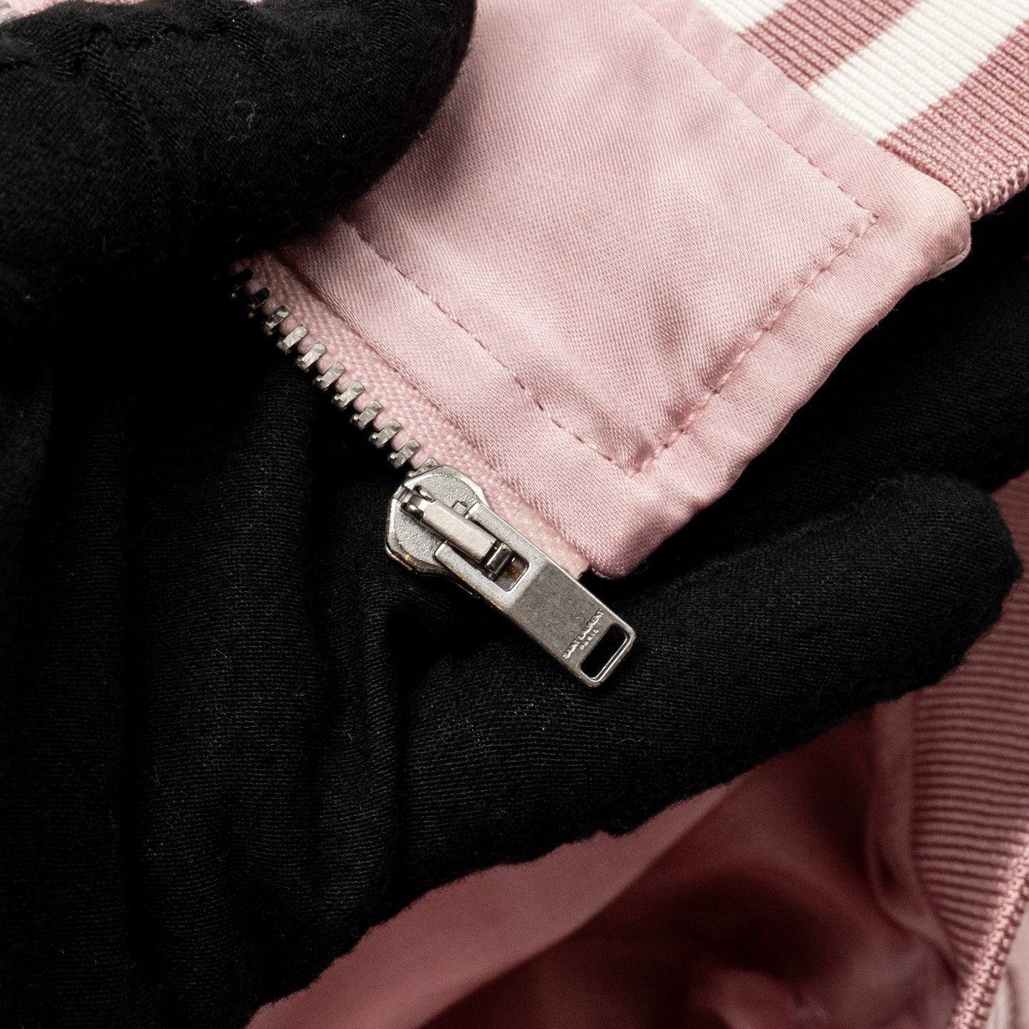 Saint Laurent Size 34 Satin Bomber Jacket Viscose Pink/White