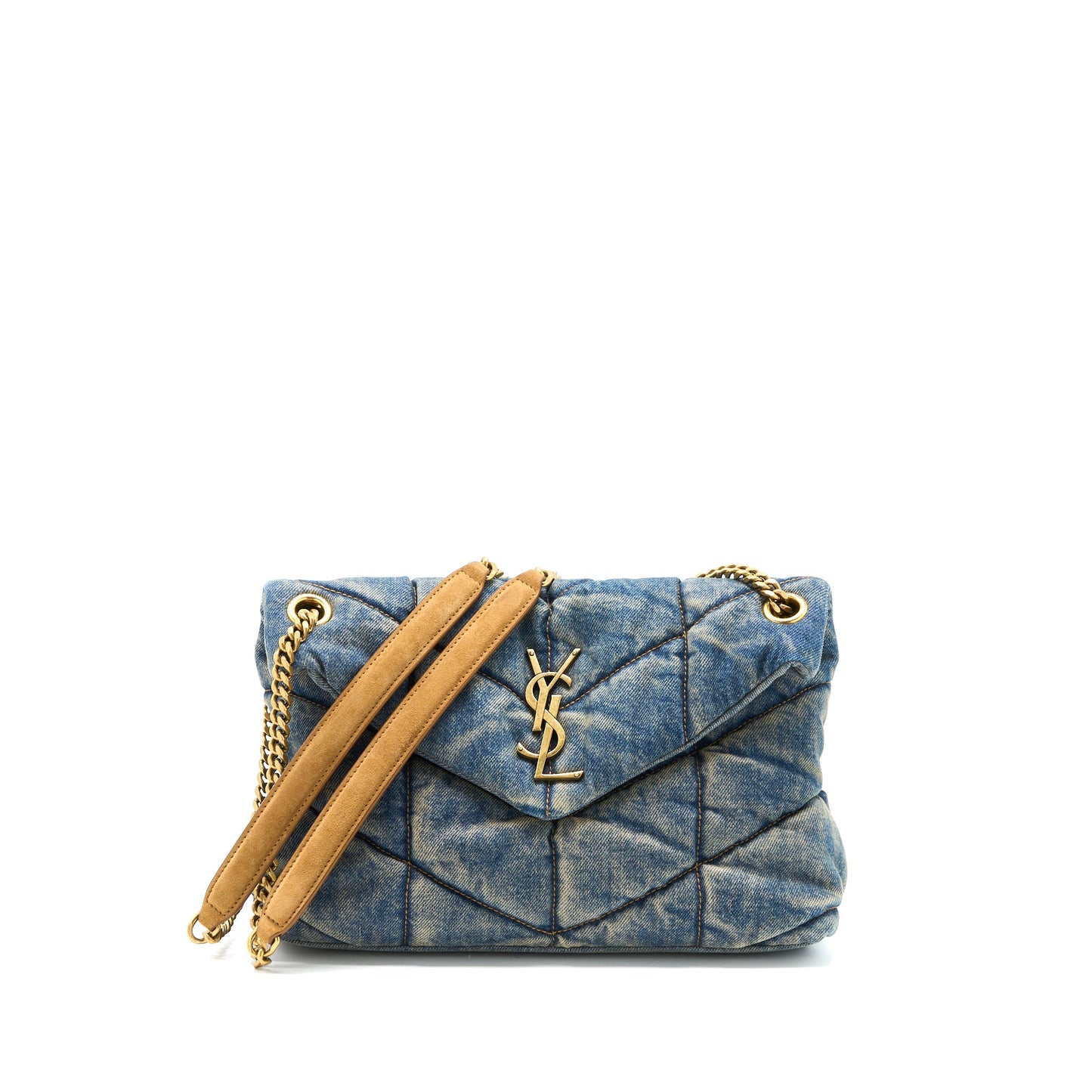 Saint Laurent Small Puffer Chain Purse Denim/Suede Blue Ruthenium