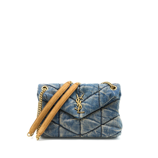 Saint Laurent Small Puffer Chain Purse Denim/Suede Blue Ruthenium