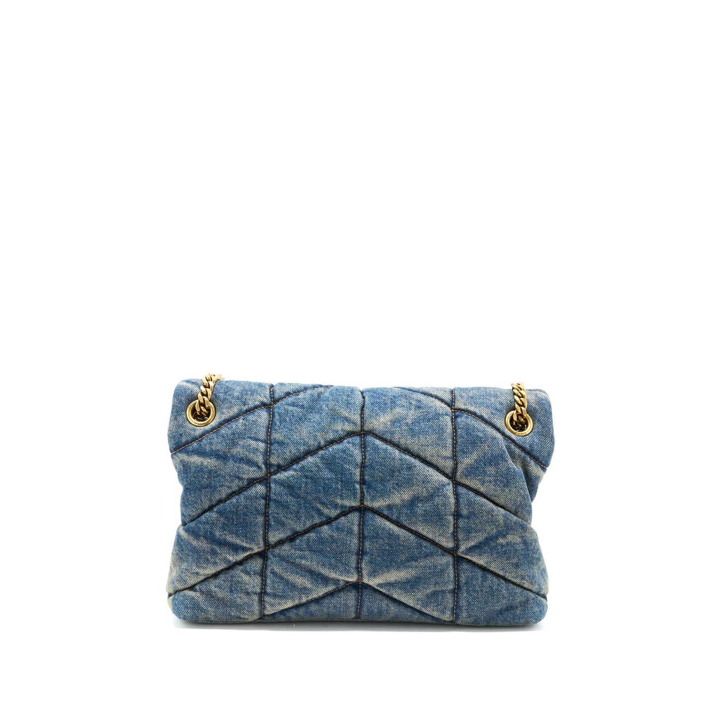 Saint Laurent Small Puffer Chain Purse Denim/Suede Blue Ruthenium