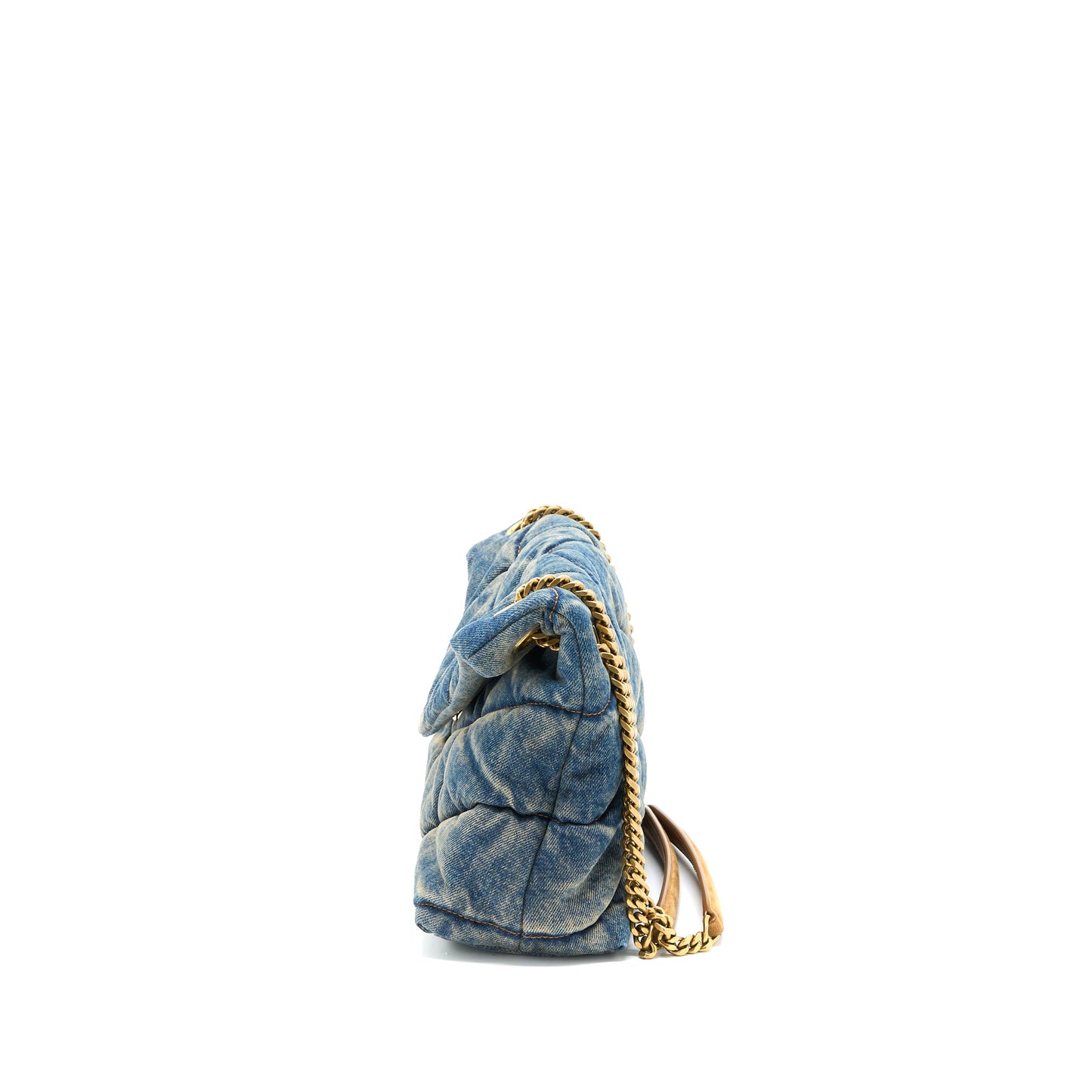 Saint Laurent Small Puffer Chain Purse Denim/Suede Blue Ruthenium