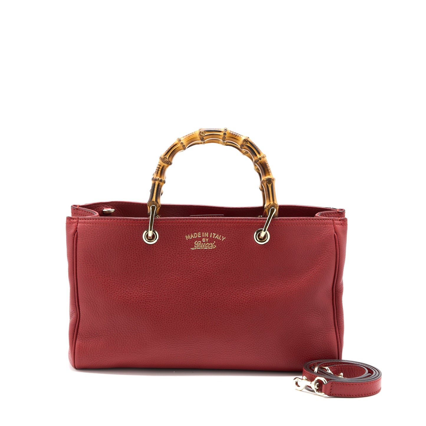 Gucci Crossbody Tote Purse Bamboo Handle Calfskin Red