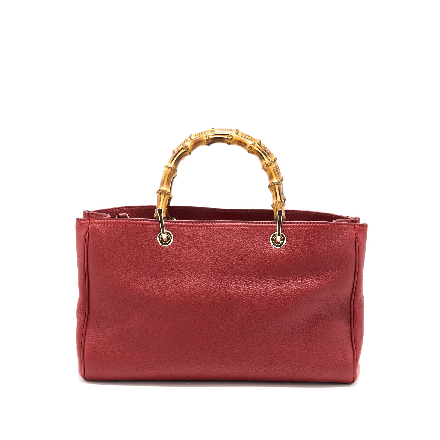 Gucci Crossbody Tote Purse Bamboo Handle Calfskin Red