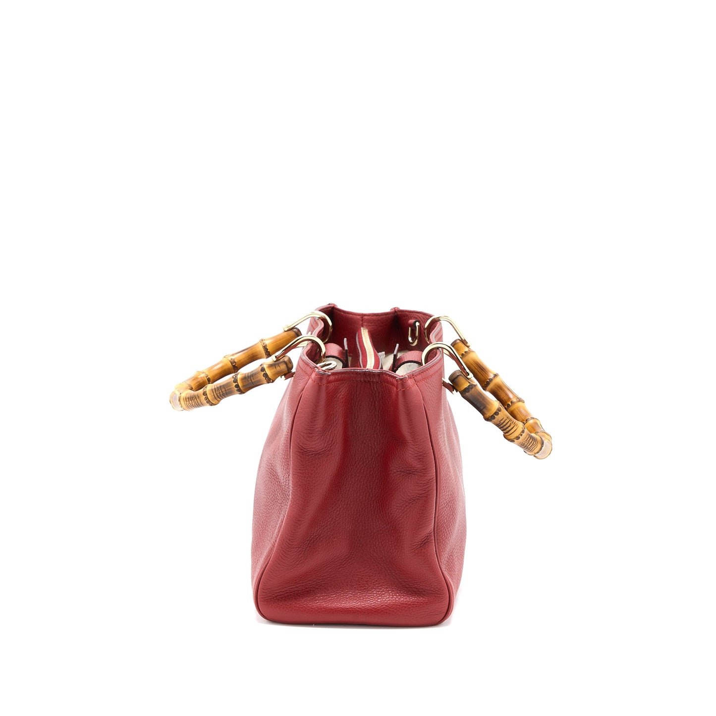 Gucci Crossbody Tote Purse Bamboo Handle Calfskin Red