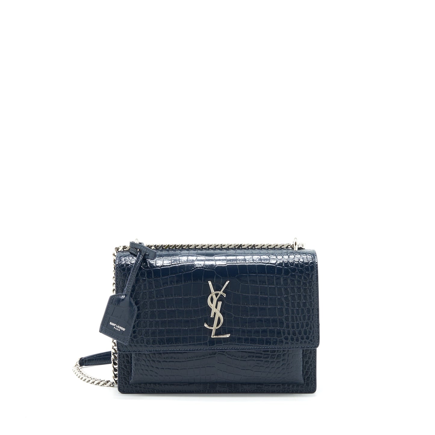 Saint Laurent Medium Sunset Purse Crocodile-Embossed calfskin dark blue