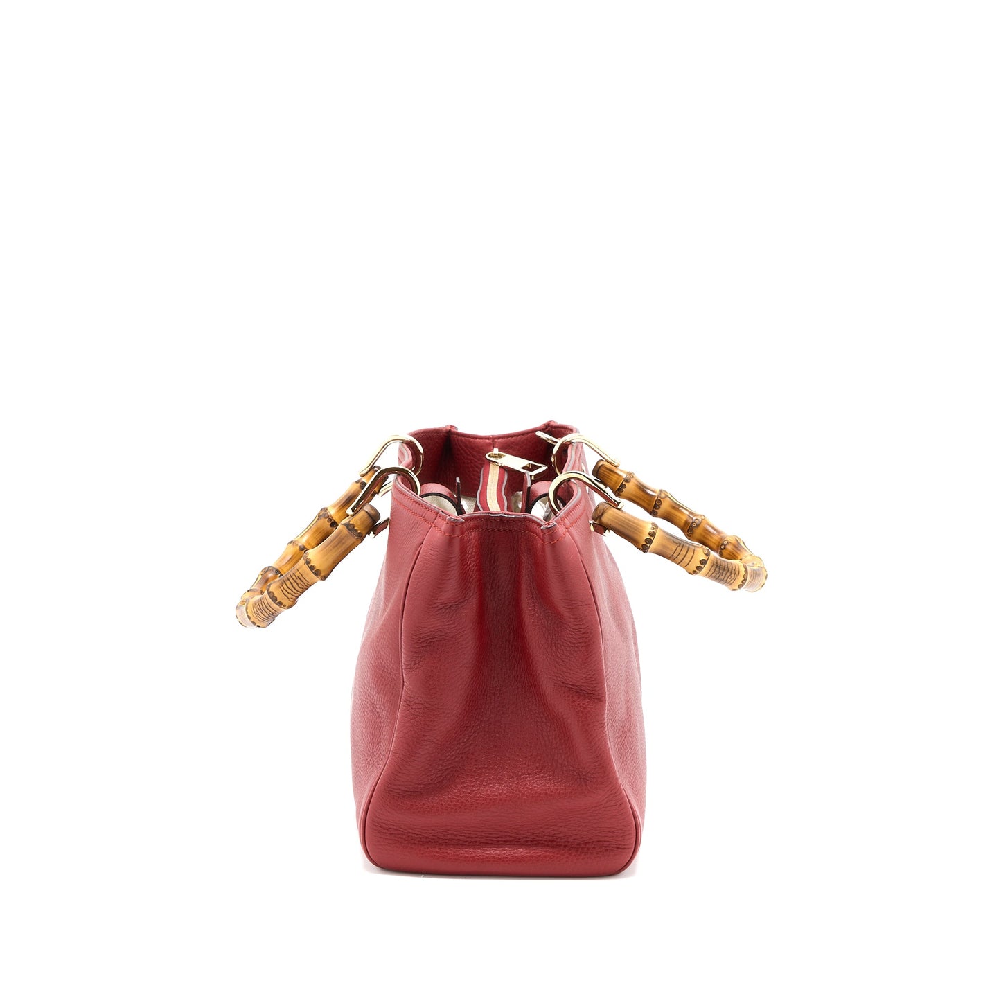 Gucci Crossbody Tote Purse Bamboo Handle Calfskin Red