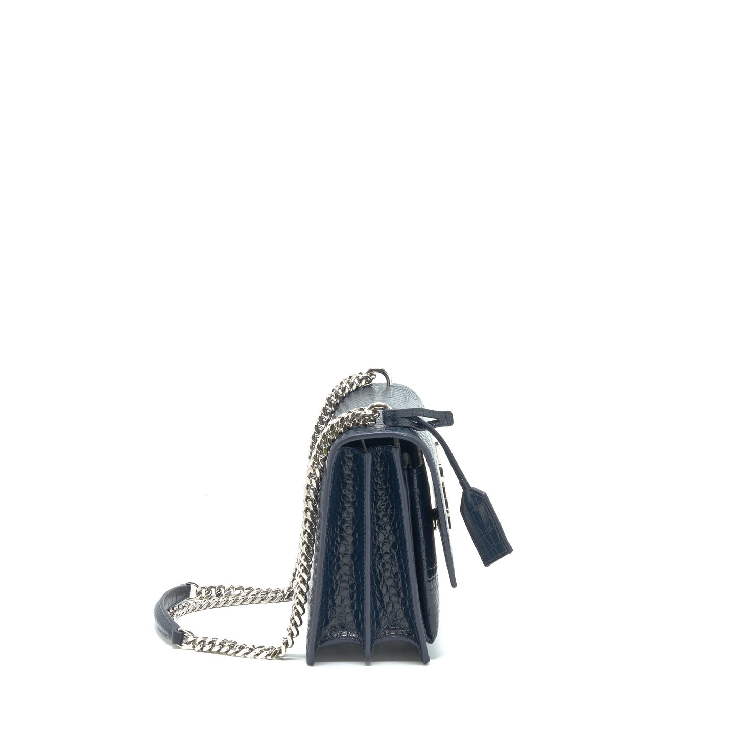 Saint Laurent Medium Sunset Purse Crocodile-Embossed calfskin dark blue