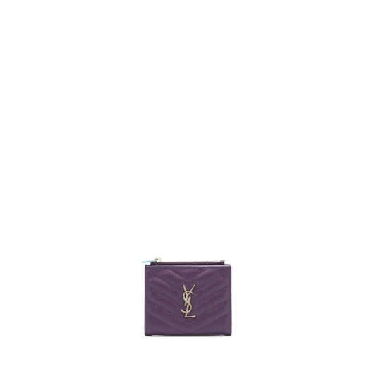 Saint Laurent Quilted Monogram Bi-fold Wallet Dark Purple