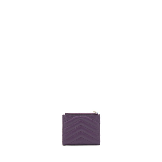 Saint Laurent Quilted Monogram Bi-fold Wallet Dark Purple