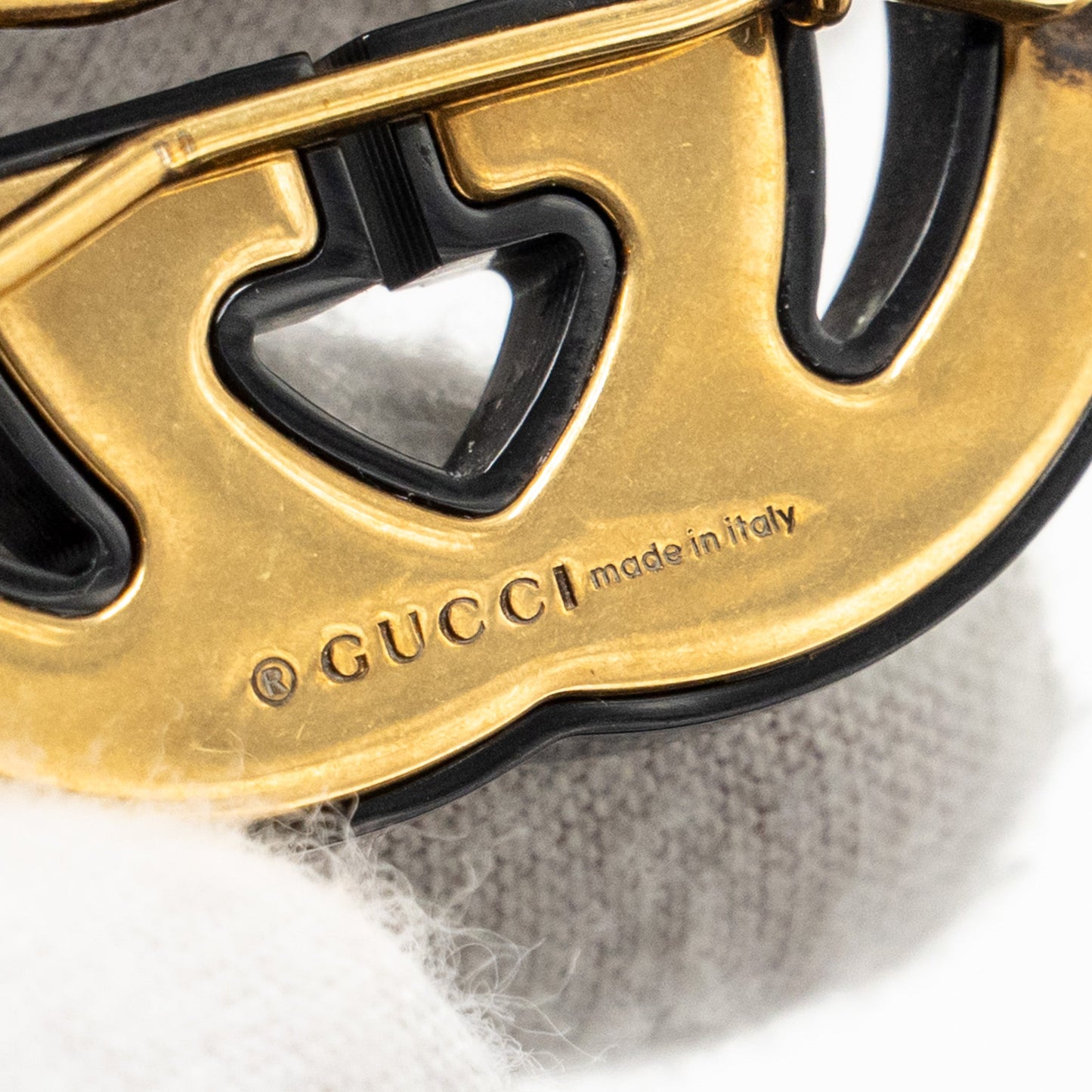 Gucci Logo Crystal Hair Clip Black