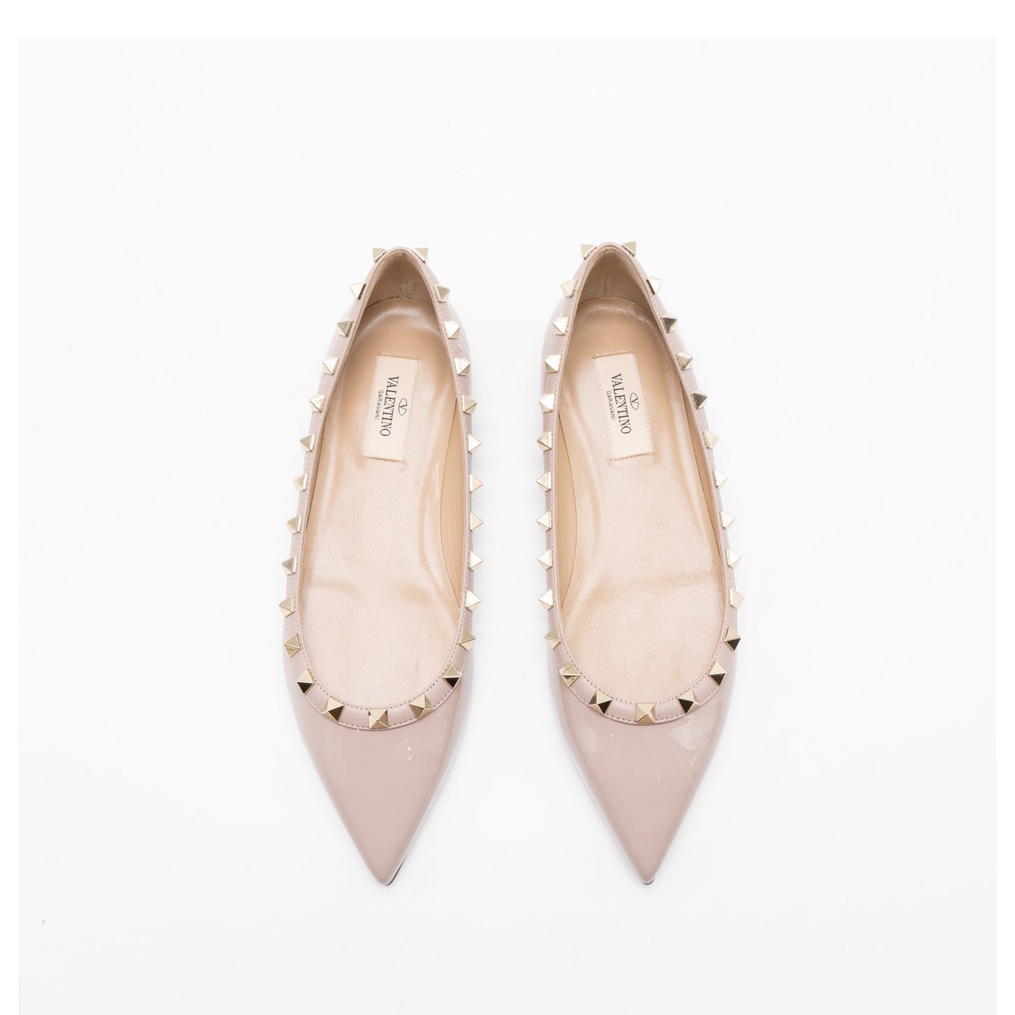 Valentino Size 37 Rockstud Ballet Flap Patent Poudre