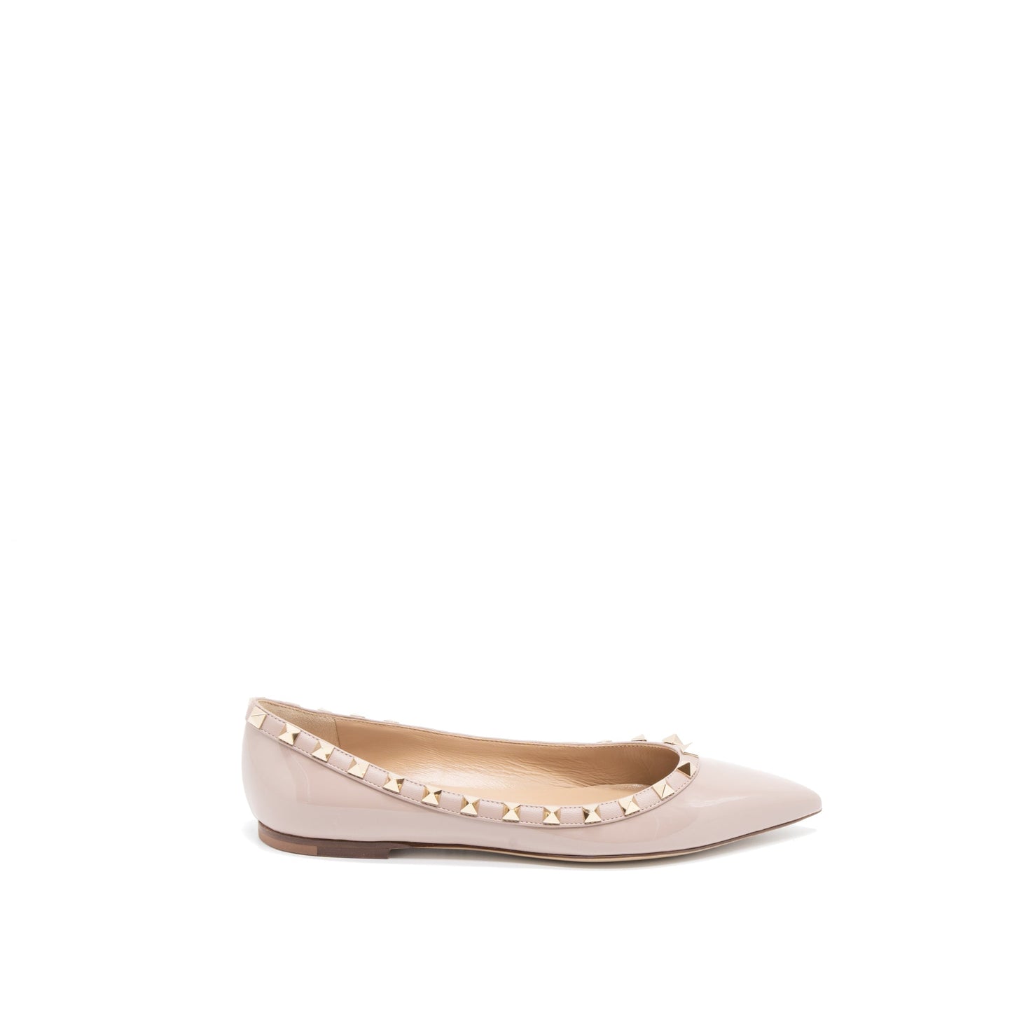 Valentino Size 37 Rockstud Ballet Flap Patent Poudre