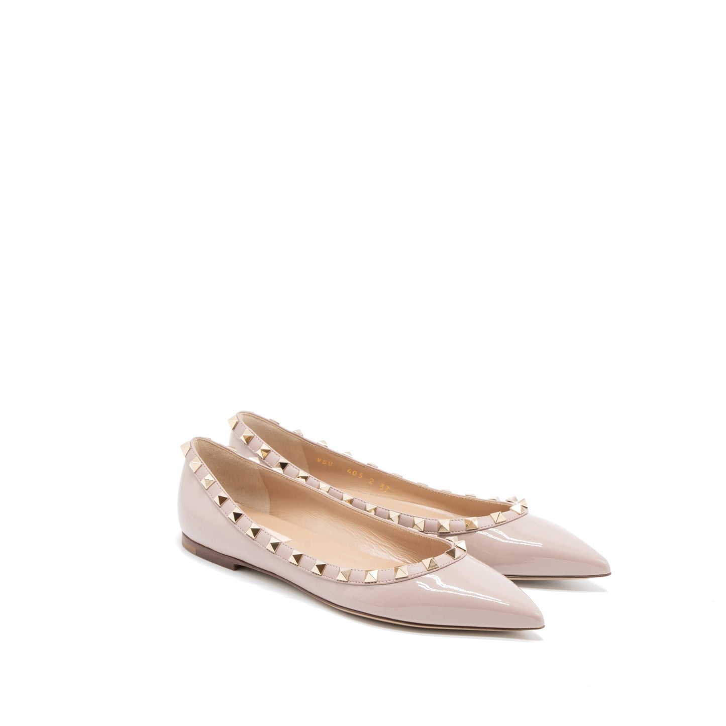 Valentino Size 37 Rockstud Ballet Flap Patent Poudre
