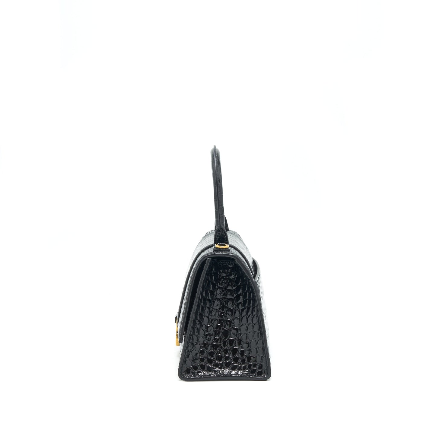 Balenciaga Hourglass S Crocodile-Embossed leather handbag Black