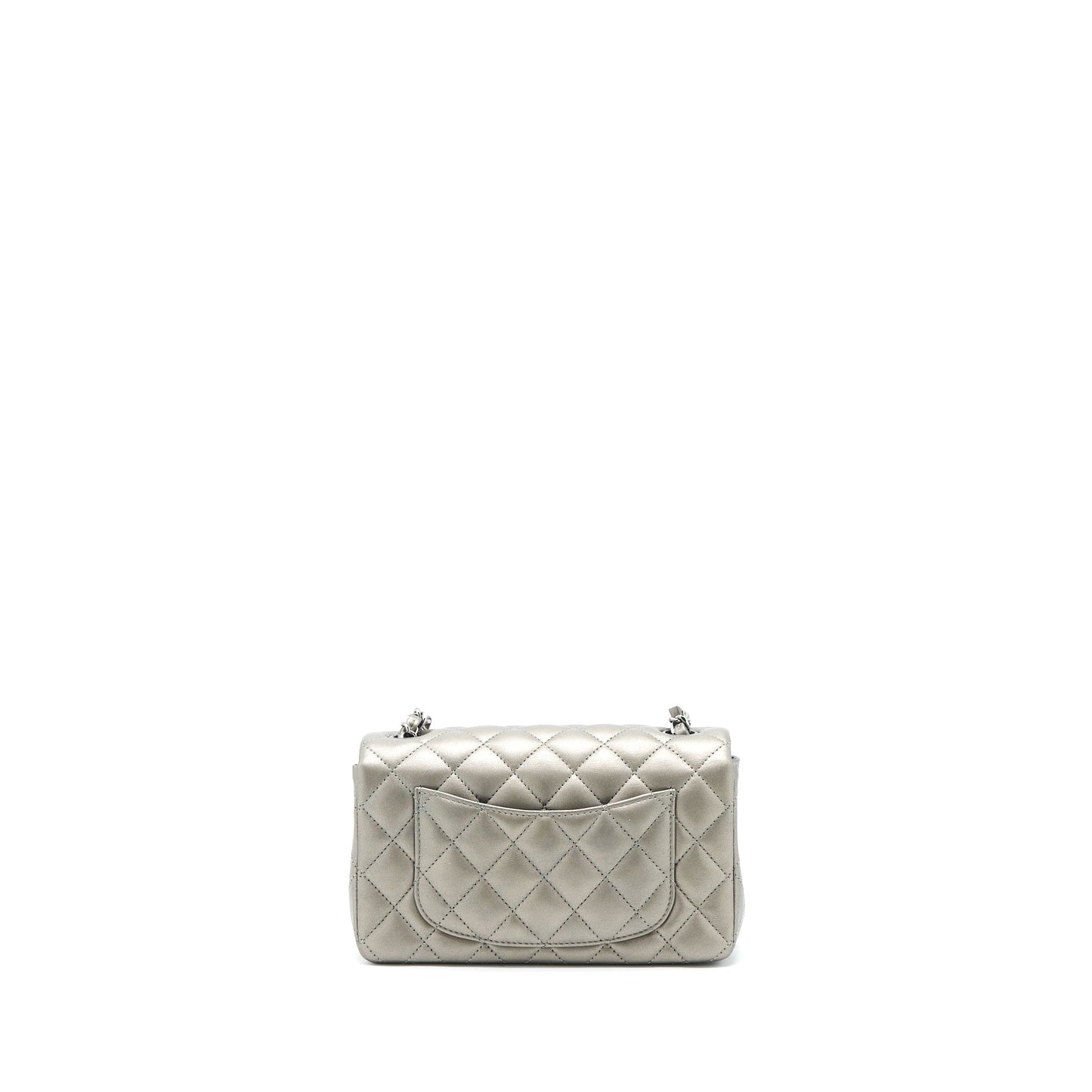 Chanel 21B Mini Rectangular Flap Bag Calfskin Metallic Silver hiny Ruthenium Hardware (Microchip)