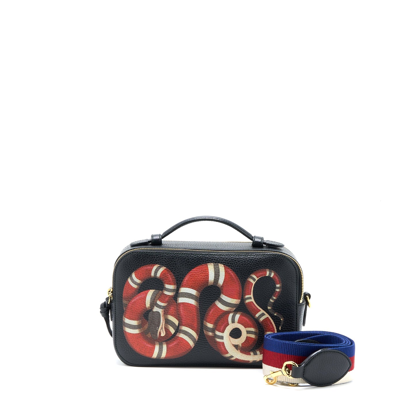Gucci Snake Printed Camera Purse Calfskin Black