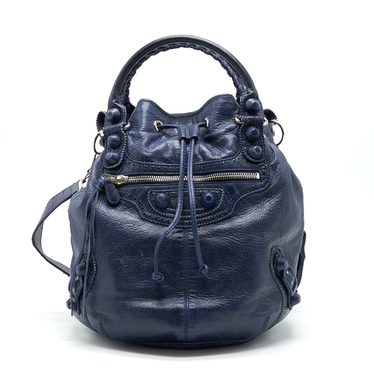 Balenciaga Giant Pompon Bucket Purse Navy