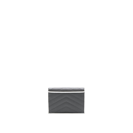 Saint Laurent Small Flap Wallet Grained Calfskin Grey/White