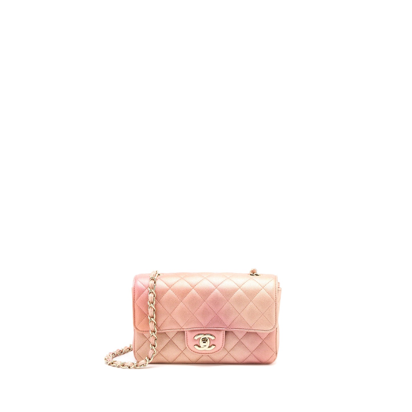Chanel 21S Mini Rectangular Flap Bag Metallic Grained Lambskin OmbrÃ© Rose Gold LGHW