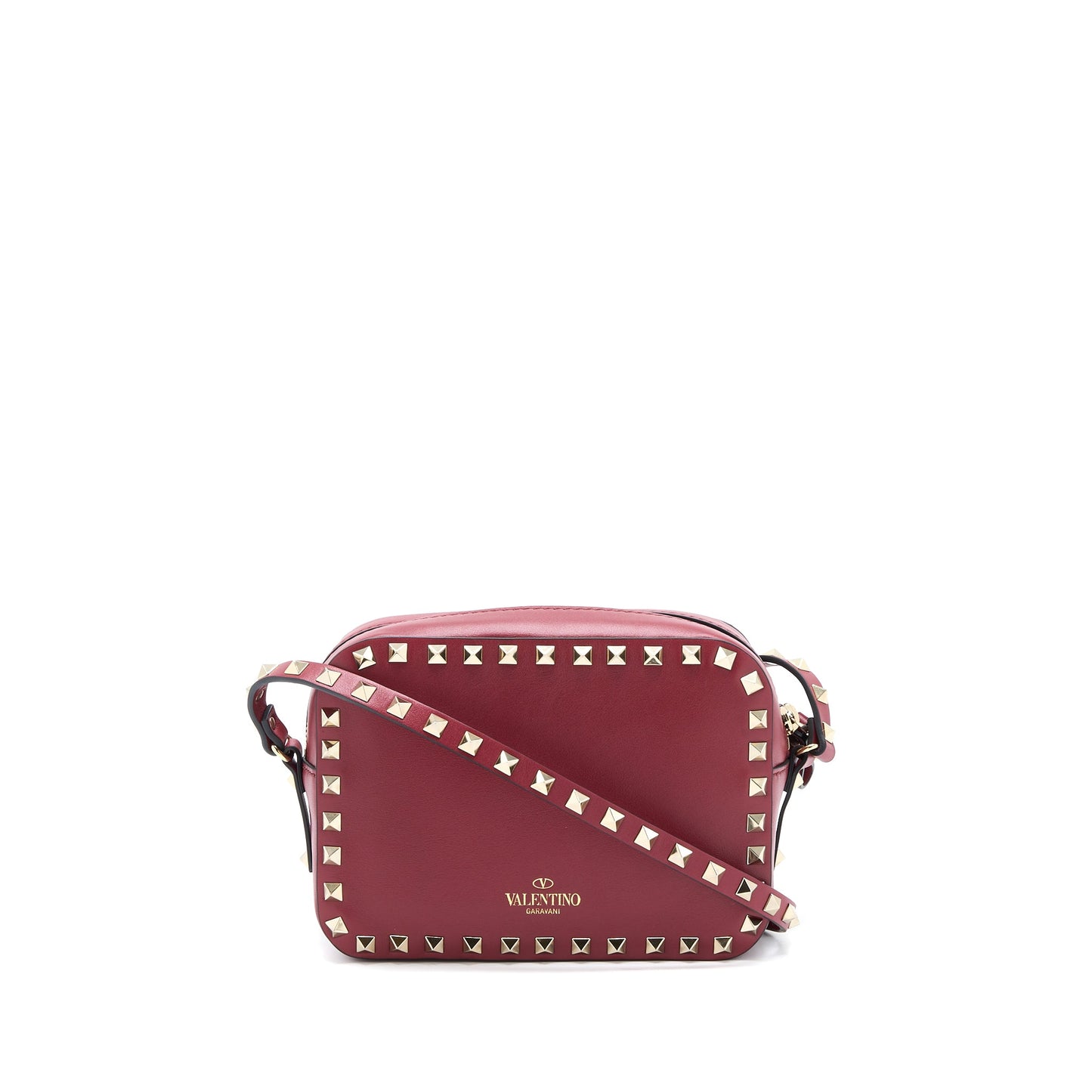 Valentino Rockstud Crossbody Camera Purse Calfskin Red