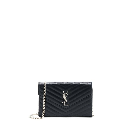 Saint Laurent Envelop Chain Wallet Grained Calfskin Black