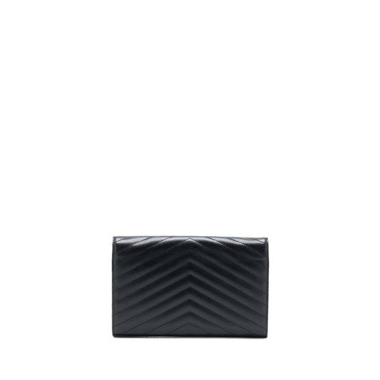 Saint Laurent Envelop Chain Wallet Grained Calfskin Black
