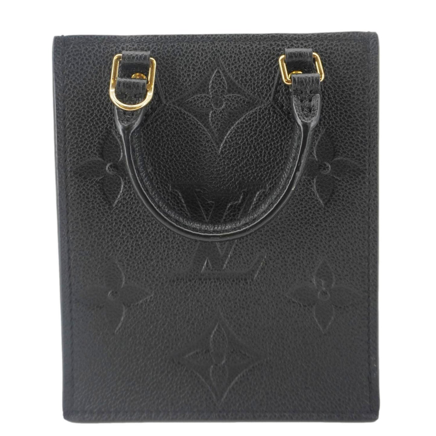 LOUIS VUITTON Petit Sac Plat Monogram Empreinte Leather Shoulder Bag Black