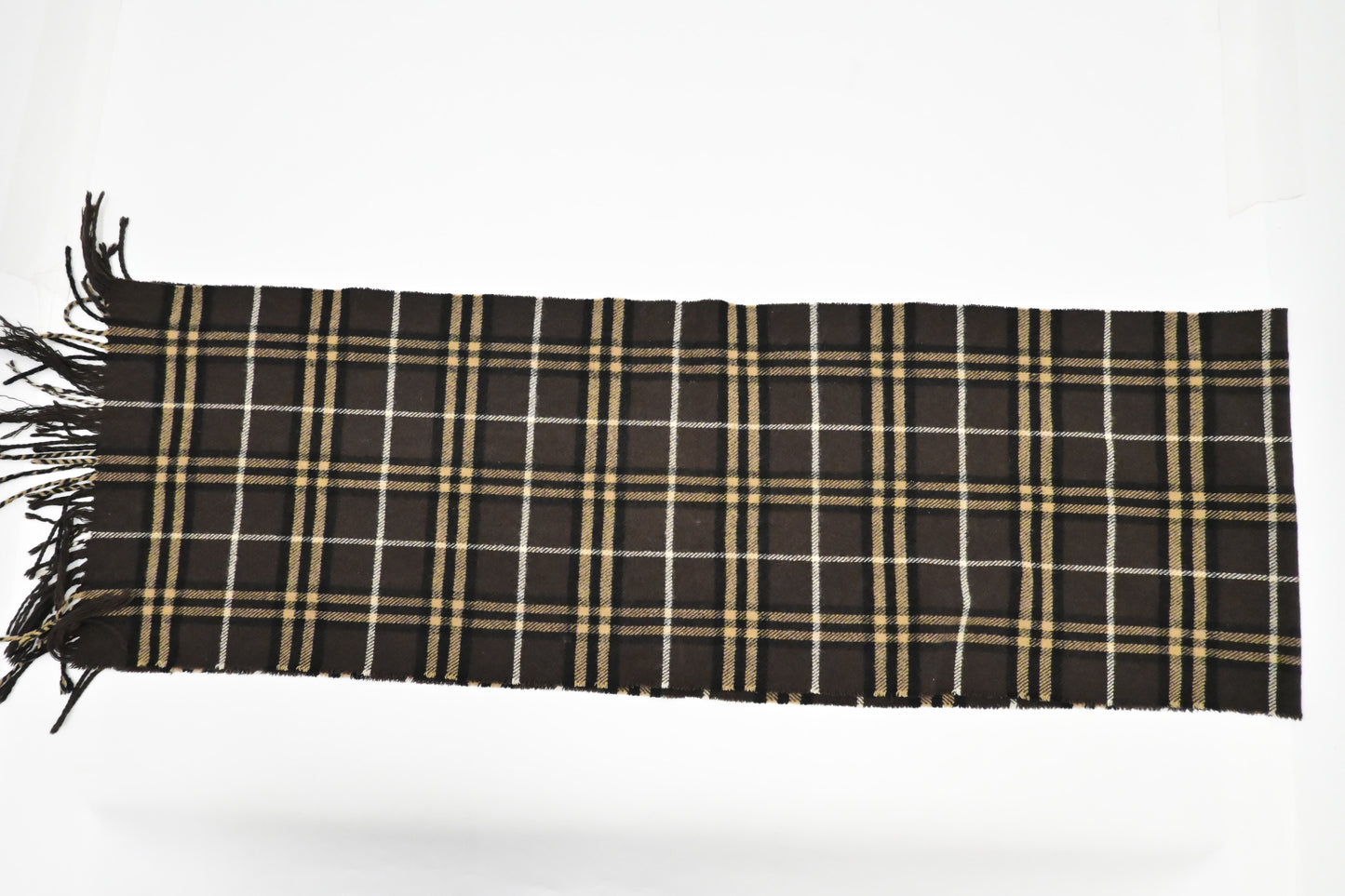 Burberry Scarf in Dark Brown Checked Merino Wool and Cashmere
