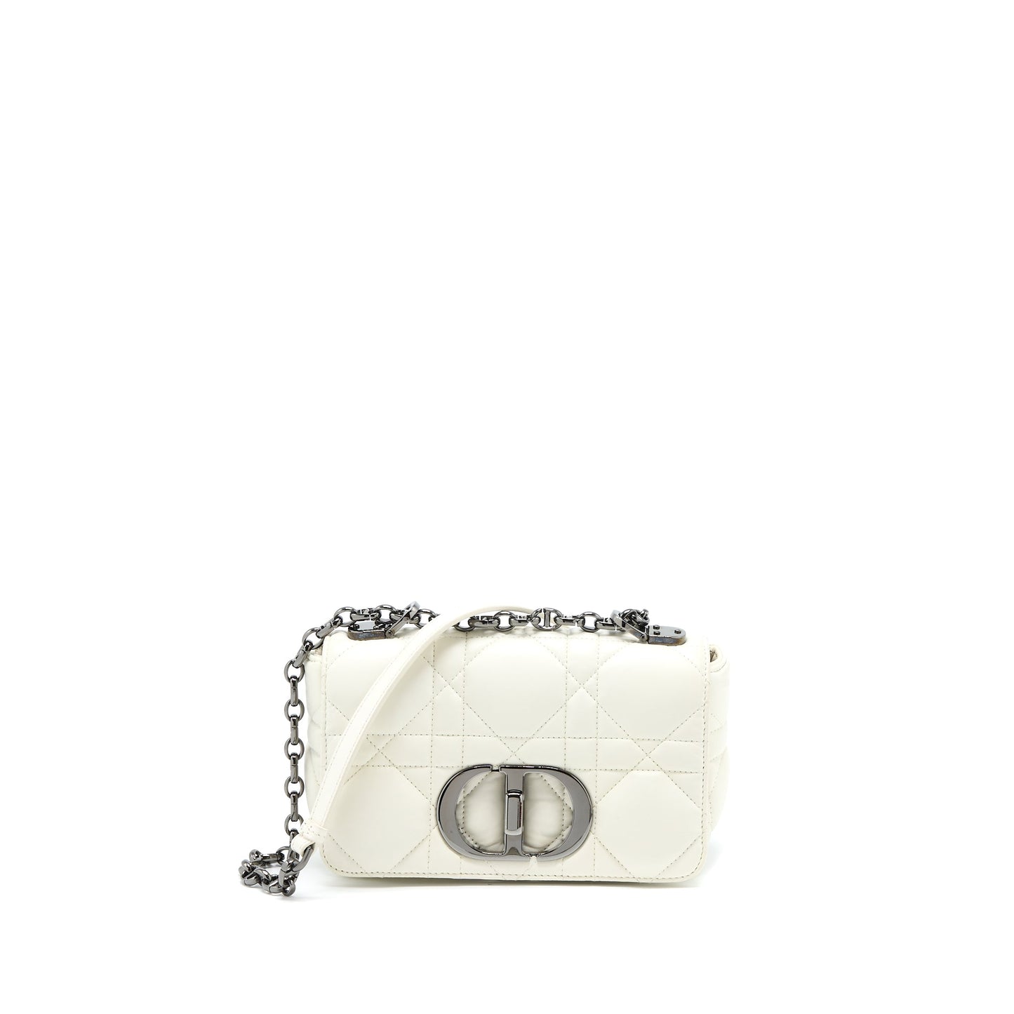 Dior Small Dior Caro Purse Latte Quilted Macrocannage Calfskin White Black Hardware