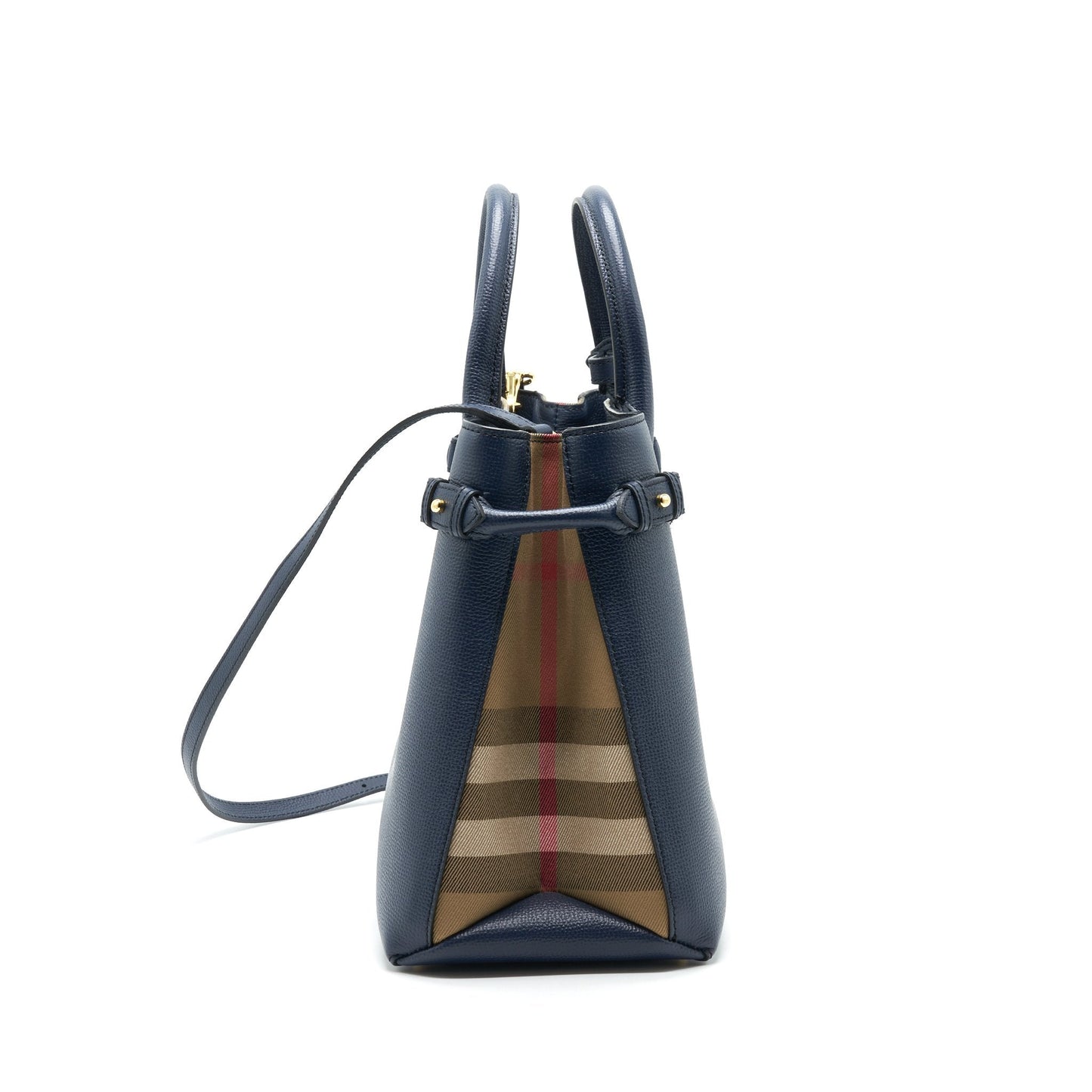Burberry Leather/ Canvas Tote Purse Navy