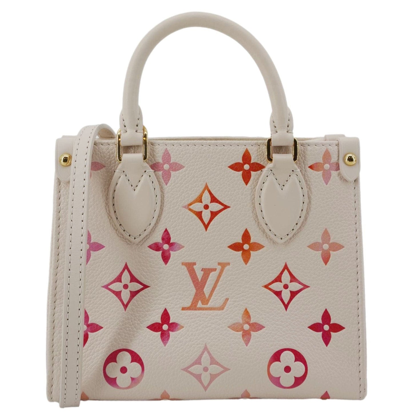 LOUIS VUITTON Onthego BB Giant Monogram Empreinte Leather Tote Shoulder Bag Cream