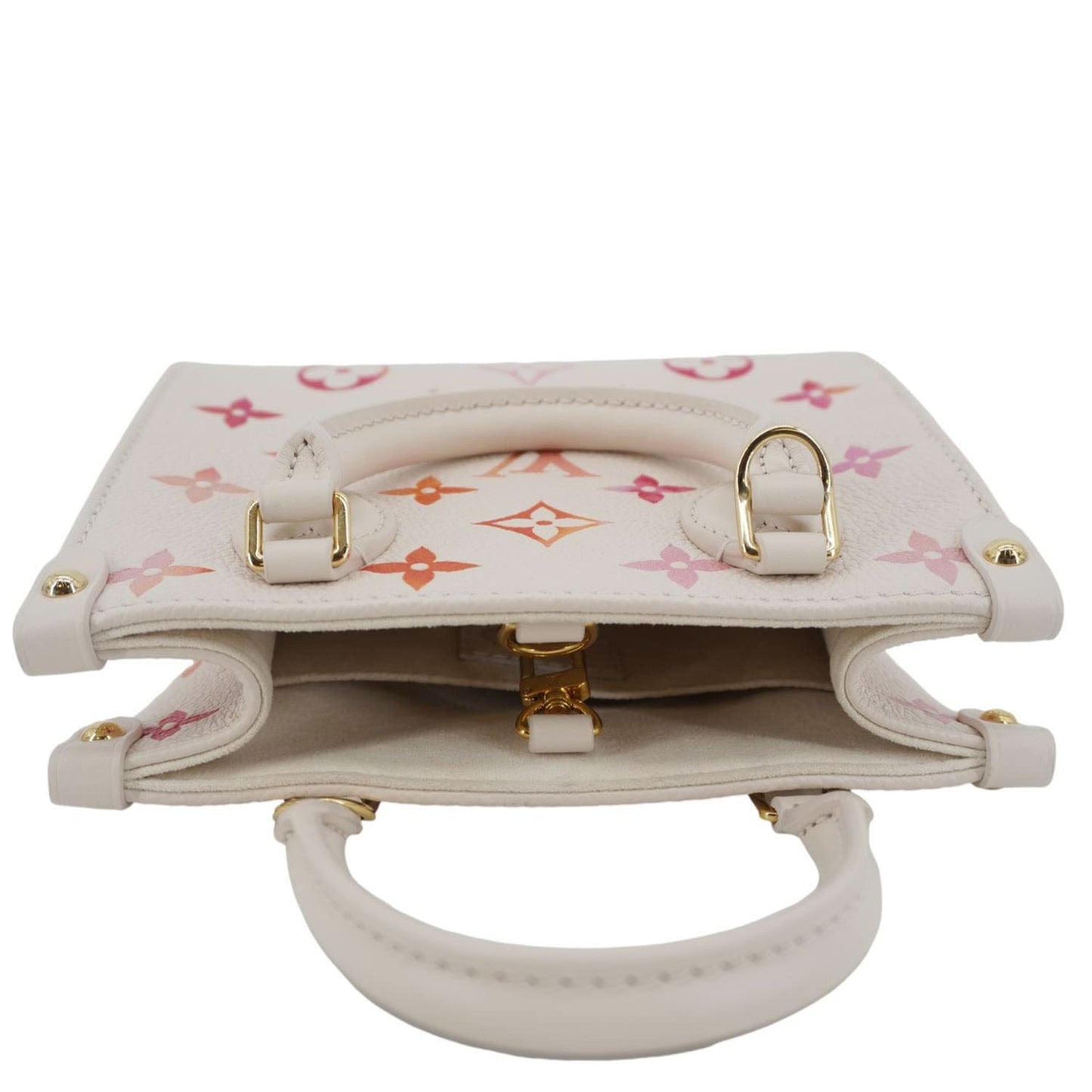 LOUIS VUITTON Onthego BB Giant Monogram Empreinte Leather Tote Shoulder Bag Cream