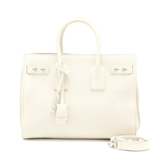 Saint Laurent Sac De Jour Tote Purse Calfskin White