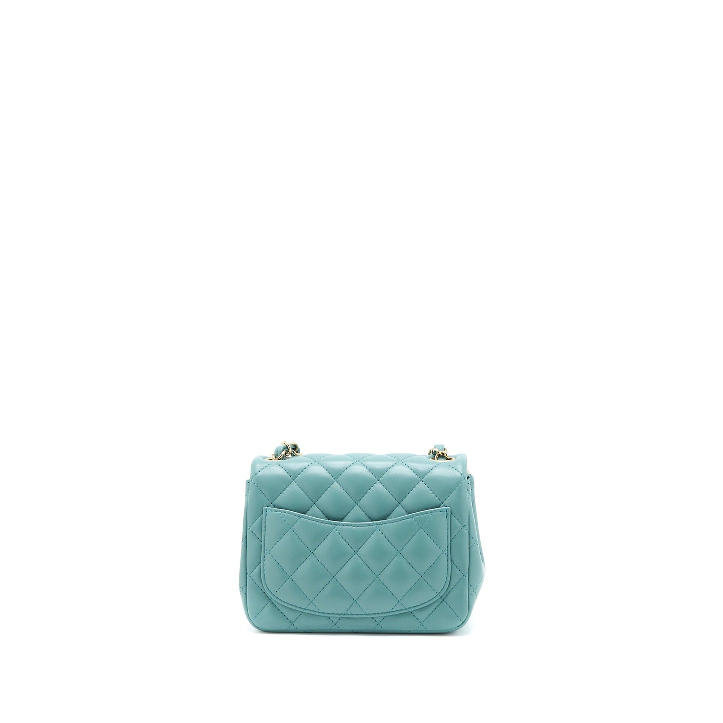 Chanel Mini Square Flap Bag Lambskin Light Green LGHW (Microchip)