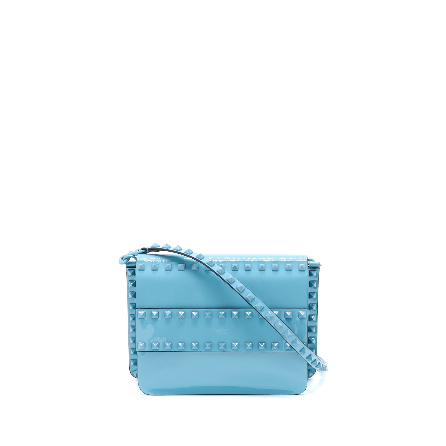 Valentino Rockstud Purse Patent Blue with Blue Hardware