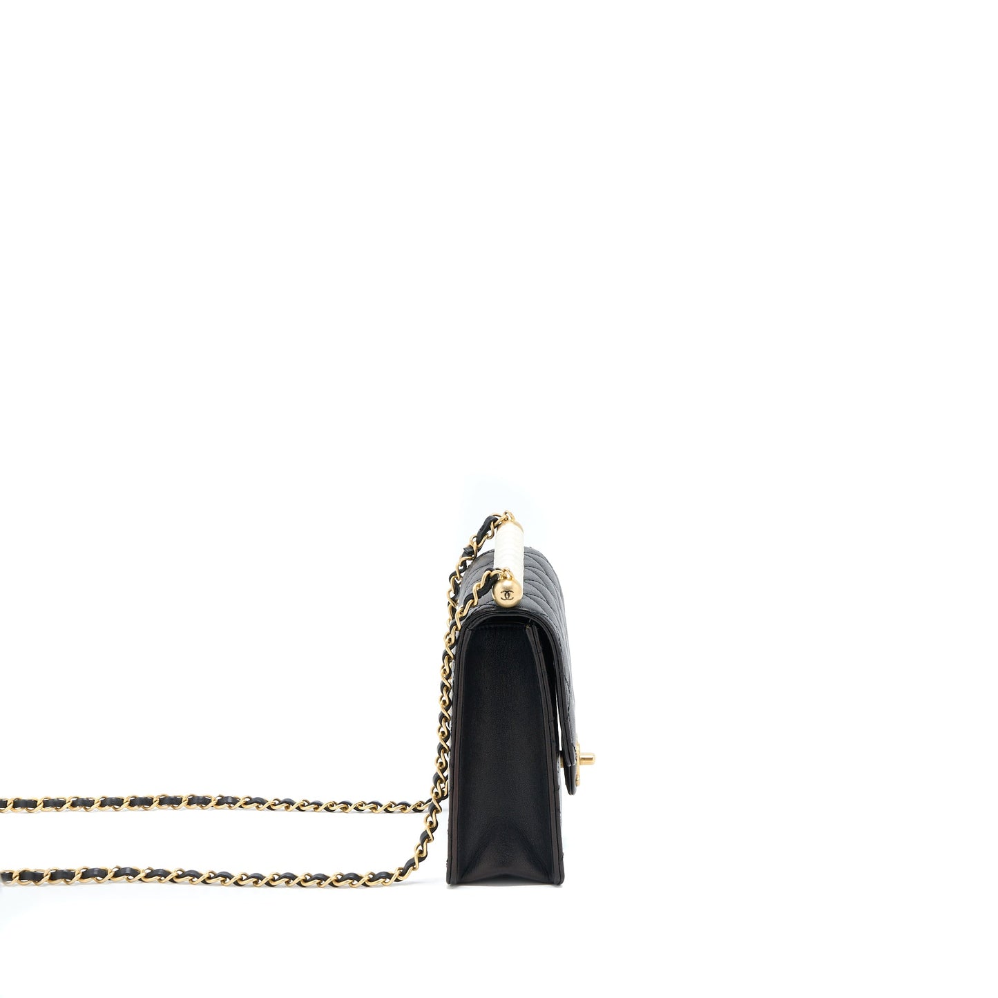Chanel Vertical Pearl Flap Bag Goatskin Black GHW