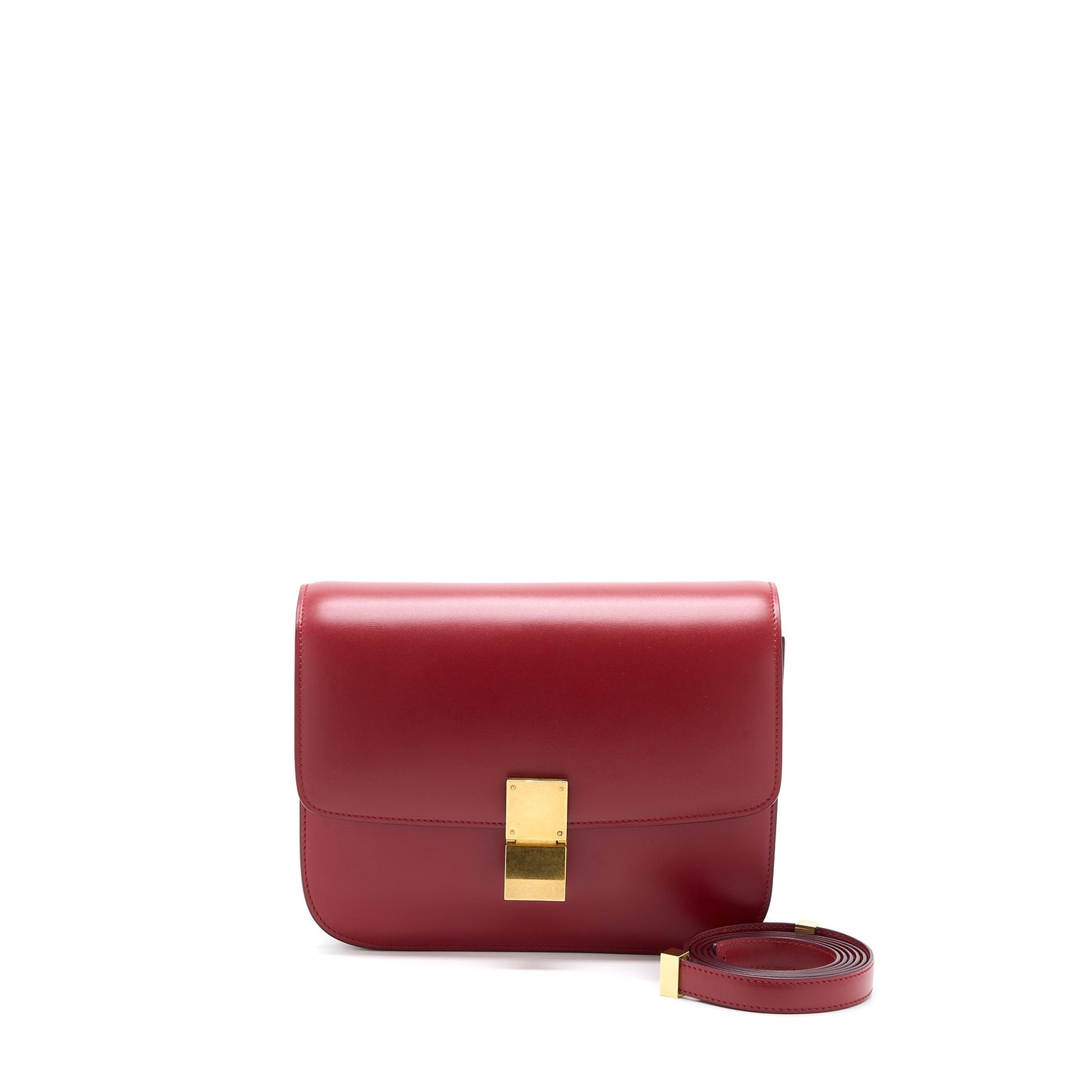 Celine Medium Classic Box Purse Calfskin Red