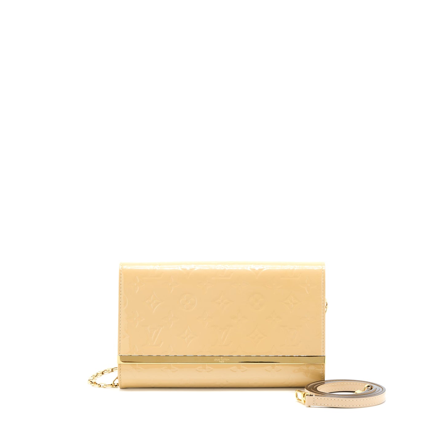 Louis Vuitton Ana Vernis Clutch With Chain Patent Beige